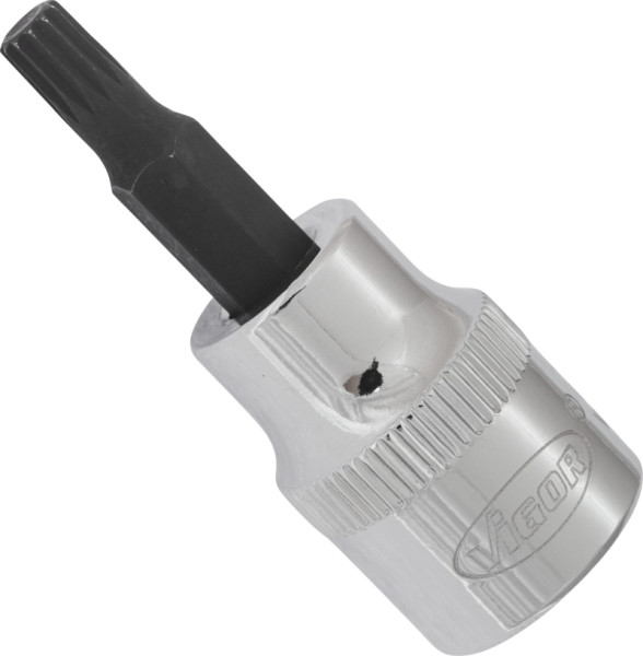 Embout de tournevis VIGOR, carré creux 10 mm (3/8 pouce), profil cannelé interne XZN, M5, longueur : 48 mm, pour commande manuelle, V6106