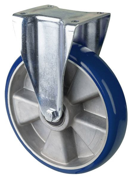 Roulette fixe pour charges lourdes BS Wheels, roue en polyuréthane 83 Shore, jante en aluminium, roulement à billes, platine, diamètre : 250 mm, N110.B92.250