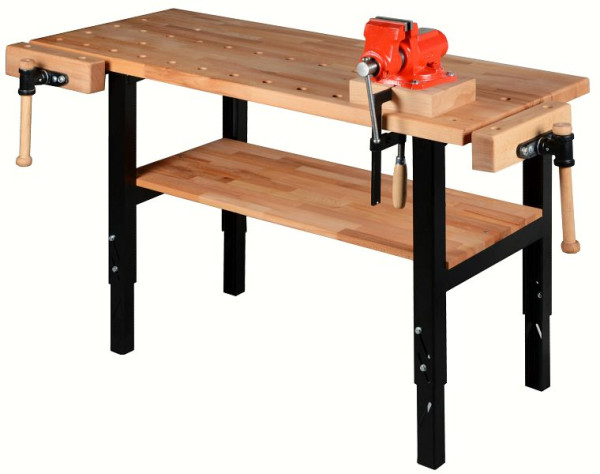 Etabli en bois de pin HOBBY avec double étau, dimensions : 1650 x 750 x 740 - 1040 mm, Hobby 2-2FLEXI/19