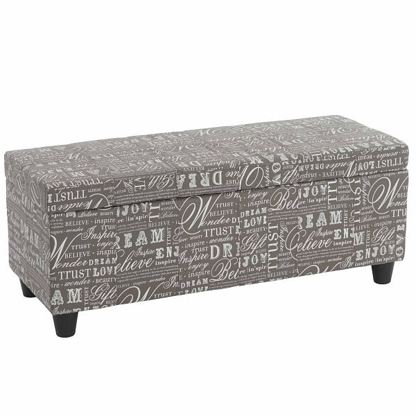 Coffre de rangement Mendler Kriens, banc banc, tissu/textile, 45x114x45cm, lettrage, gris, 33715