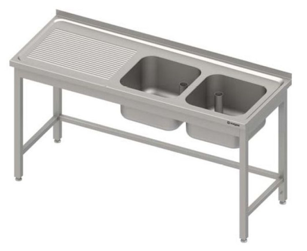 Meuble évier Stalgast sans fond 1400x700x850 mm, avec deux bacs à droite, avec dosseret, soudé, VST14722RA