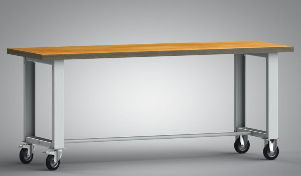 Etabli standard mobile KLW - 2000 x 700 x 840 mm en version démontée avec plateau multiplex en hêtre 2000 x 700 x 40 mm, WS885N-2000M40-X7000
