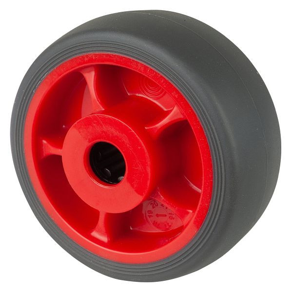 Roue en caoutchouc thermoplastique BS rollers, jante rouge, roulement à rouleaux gris, diamètre de roue : 80 mm, lot de 8, B44.081.F003