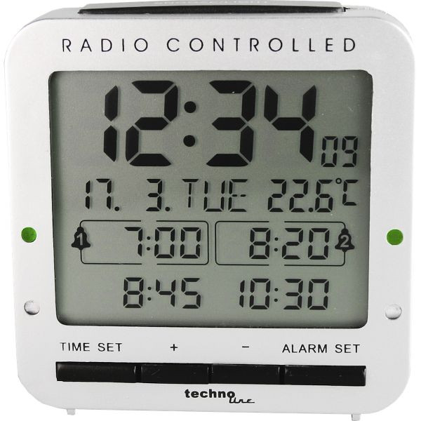 Radio-réveil Technoline, radio-réveil DCF-77 avec possibilité de réglage manuel, dimensions : 80 x 80 x 30 mm, WT 245