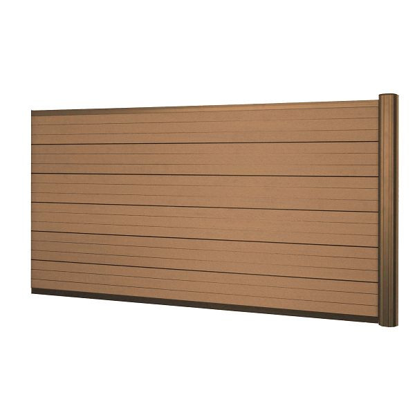 Brise-vue Mendler WPC Sarthe, clôture brise-vent, poteau aluminium, rehausse basse, teck 1,85m, 77574+77575
