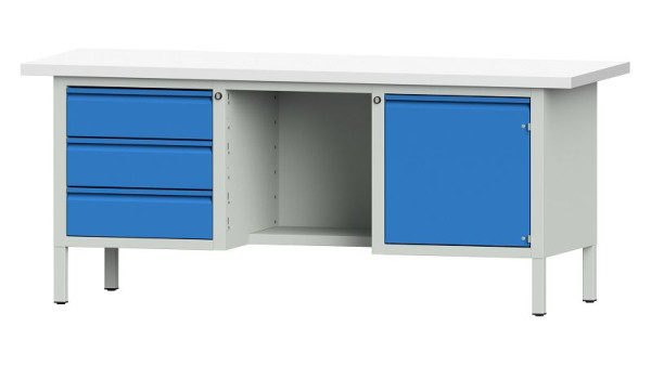 Établis ANKE Établi en caisson, modèle 355 E, 2000 x 700 x 840 mm, RAL 7035/5012, KSP 40 mm, 510.410