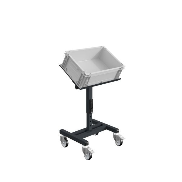 Support à matériel mobile SOFAME SRI pour conteneurs Euronorm, réglable en hauteur L610 x P 410 x H 630-860 mm, gris anthracite RAL 7016, W020020011GA