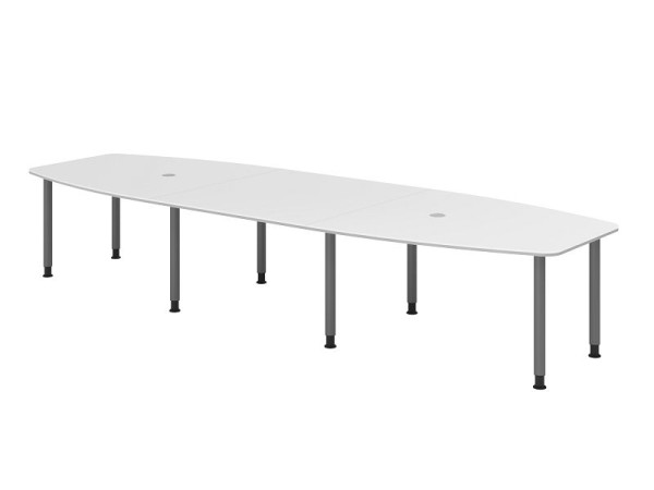 Table de conférence Hammerbacher KT40C, 400 x 130 cm, plateau : blanc, épaisseur 25 mm, chant duo 2 mm, cadre à huit pieds graphite, hauteur de travail 72-74 cm, VKT40C/W/G