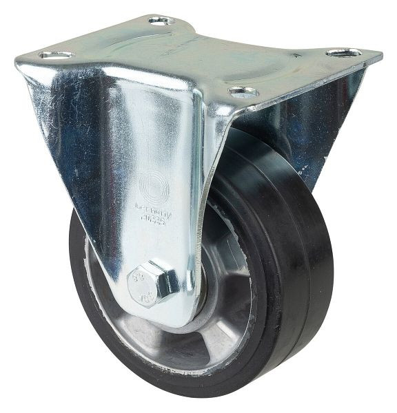 Rouleau de transport BS rollers, rouleau fixe, largeur de roue 50 mm, roue Ø 125 mm, capacité de charge 220 kg, pneus élastiques noirs, aluminium, roulements à billes, LSS410.B80.125