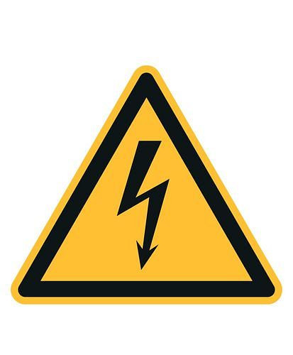 Panneau d'avertissement DENIOS "Avertissement de tension électrique dangereuse", ISO 7010, film, SK, 50 mm, paquet : 10 feuilles de 10 pièces, 285158