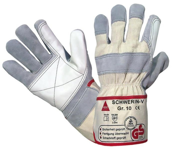 Hase Safety SCHWERIN - V, Gants de sécurité à 5 branches en cuir fendu, taille : 9, UE : 12 paires, 212170-9