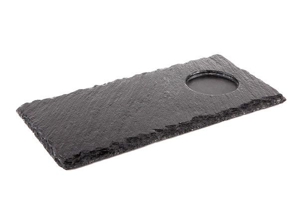 Plaque en ardoise naturelle APS, 25 x 12 cm, épaisseur du matériau 4-7 mm, avec talon Ø 6 cm, 00986