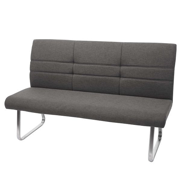 Banc Mendler HWC-G55, banc de salle à manger, tissu/textile acier inoxydable brossé, gris-brun 180cm, 73577+73578