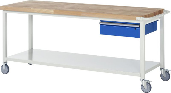 Etabli mobile RAU série 8000, 1 x tiroir, étagère en tôle d'acier, 2000x880x700 mm, 05-8001A6-207B4S.11