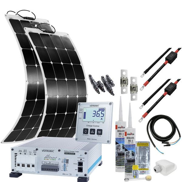 Système solaire pour camping-car Offgridtec mTriple Flex S avec 2 modules solaires de 120 W, chargeur triple Votronic 30/20/250 et écran de contrôle de charge 1247, 4-01-010435-003