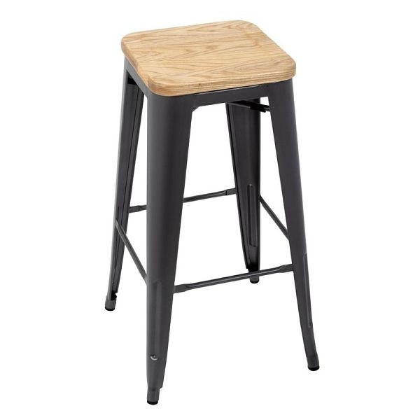 Tabouret de bar Bolero Bistro en acier avec assise en bois - Gris (4 pièces), GM639
