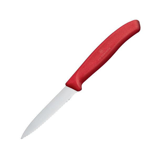 Victorinox Couteau d'Office Pointu Tranchant Dentelé 8cm Rouge, CX749