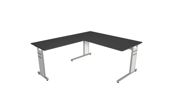 Bureau Kerkmann L 1600 x P 800 x H 680-820 mm avec rallonge/table supplémentaire, forme 4, coloris : anthracite, 11409313
