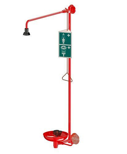 Douche de corps B-SAFETY avec douchette pour les yeux avec bac collecteur, rouge, montage mural, 3/4" pour circulation, DVGW, 306267