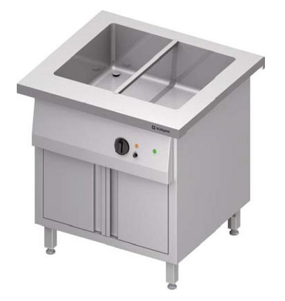 Station bain-marie Stalgast "Free Flow" avec une vasque 2x GN1/1 et portes battantes, couvercle inox 799x735x880 mm, FF08110