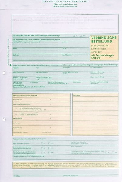 Formulaire Eichner "Commande ferme pour un véhicule d'occasion", UE : 25 pièces, 9036-00159