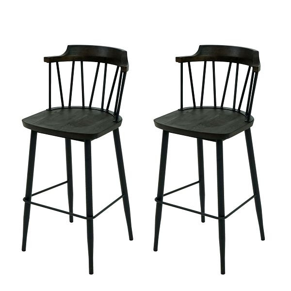 Mendler lot de 2 tabourets de bar HWC-G69b, tabouret de comptoir tabouret de bar, bois massif design rétro métal repose-pieds gastronomie, anthracite, 82045