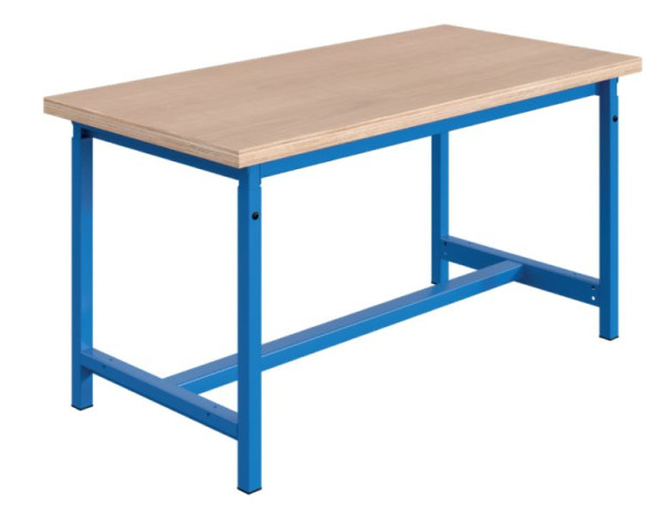 Etabli SOFAME PTH, réglable en hauteur mécaniquement, L 1800 x P 750 x H 764 à 1044 mm, plan de travail multiplex 24 mm, bleu ciel RAL 5015, W010020258BI