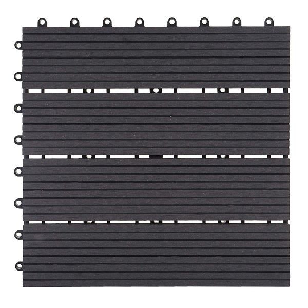 Carrelage de sol Mendler WPC Rhone, balcon/terrasse aspect bois, 11x chaque 30x30cm = 1m², base, anthracite linéaire, 57968