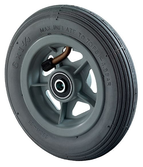 Roue pneumatique à roulettes BS, largeur de roue 30 mm, roue Ø 150 mm, capacité de charge 60 kg, bande de roulement en caoutchouc noir, corps de roue en plastique, roulement à billes, D20.151