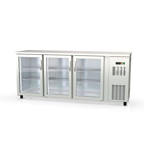Table réfrigérée bar Vaiotec TOPLINE 530 acier inoxydable / 3 portes vitrées, 202,5x53x85 cm, 11441