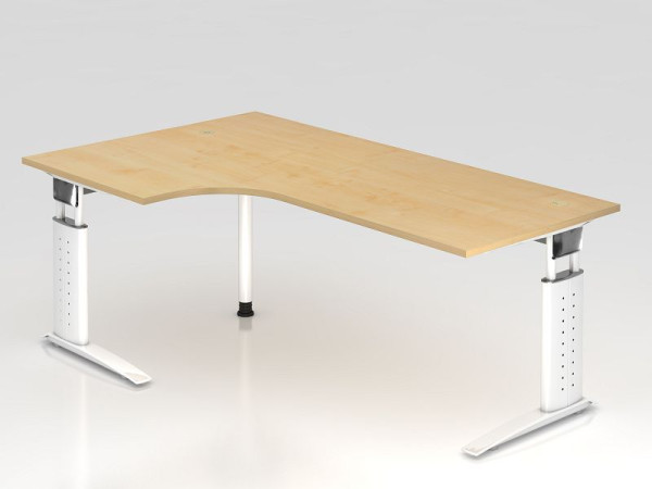 Bureau Hammerbacher pied C 200x120cm 90° érable/blanc, forme d'angle 90°, chemin de câbles horizontal, montable à gauche ou à droite, VUS82/3/W