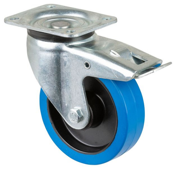 BS Rolls Roulette robuste avec frein, largeur 42 mm, Ø160 mm, jusqu'à 300 kg, bandages élastiques bleus, corps de roue en plastique, roulement à rouleaux, L620.B61.160