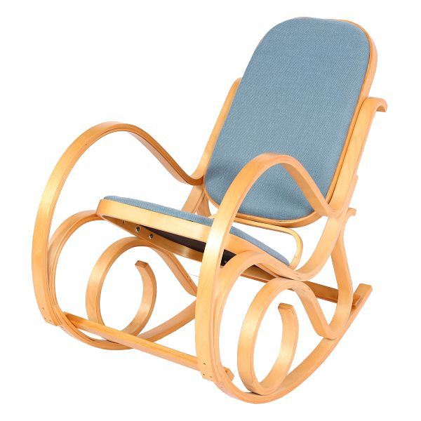 Chaise à bascule Mendler M41, chaise à bascule, chaise TV, bois massif, aspect chêne, tissu/textile bleu, 75342