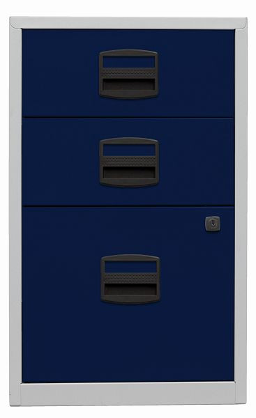 Armoire latérale PFA, 2 tiroirs universels, 1 tiroir HR, corps gris clair, façades bleu oxford, PFA3505