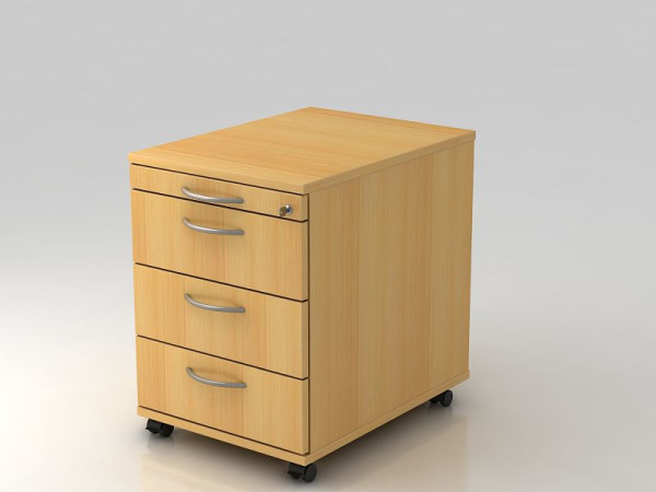 Conteneur roulant Hammerbacher 58cm, 3 tiroirs, poignée étrier en hêtre, 42,8x58x59 cm, 1/3/3/3 HE, VAC30/6/6/BM