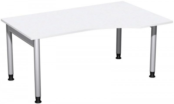 Bureau PC geramöbel droit, réglable en hauteur, 1600x1000x680-820, blanc/argent, N-657311-WS