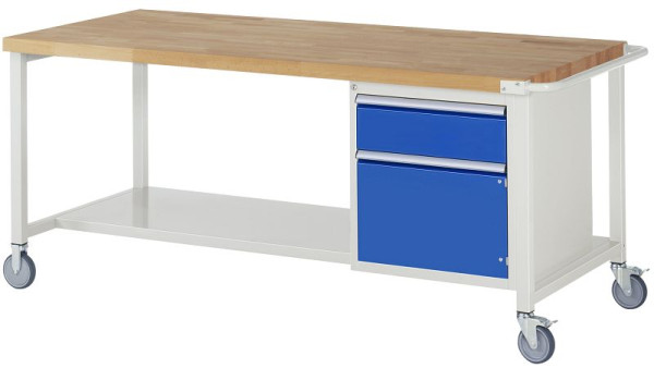 Etabli mobile RAU série 8000, 1 x tiroir, 1x porte battante, étagère, 2000x880x900 mm, 05-8152A6-209B4S.11