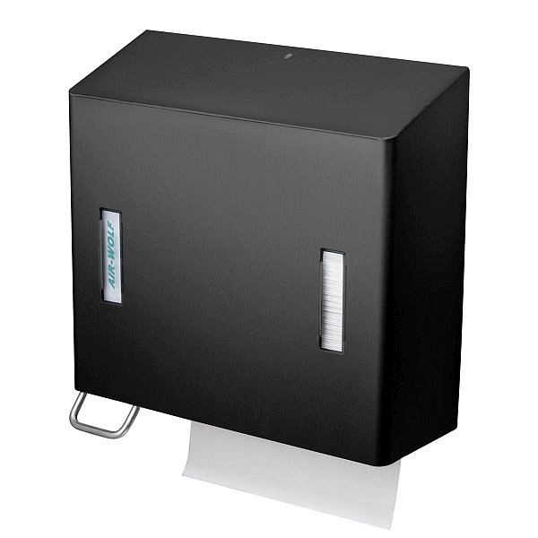 Distributeur de savon mousse et d'essuie-tout Air Wolf, série Omega, H x L x P : 377 x 377 x 163 mm, acier inoxydable revêtu noir mat, 29-573