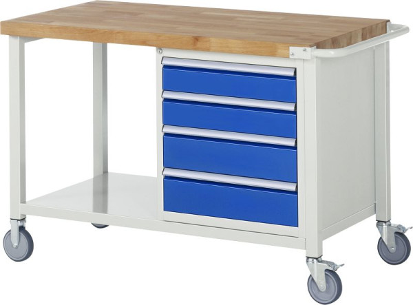 Etabli mobile RAU série 8000, 4 x tiroirs, étagère de rangement, 1250x880x700 mm, 05-8162A6-127B4S.11