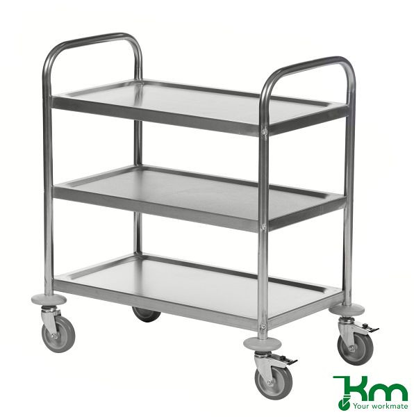 Chariot en acier inoxydable Kongamek avec 3 étagères C2, 18/0, 710 x 400 x 805 mm, KM60351