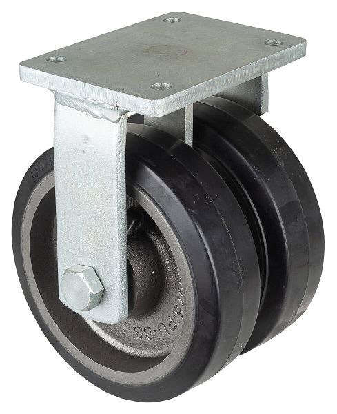 Roues BS roulettes doubles pour charges lourdes, roulettes fixes, largeur de roue 2x75 mm, Ø roue 250 mm, capacité de charge 1500 kg, bandages élastiques noirs, fonte, roulements à billes, S110.B81.250