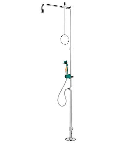 Douche de corps B-SAFETY avec douchette oculaire et 1 pomme de douche, acier inoxydable, montage au sol, BR 833095, DVGW, 305291