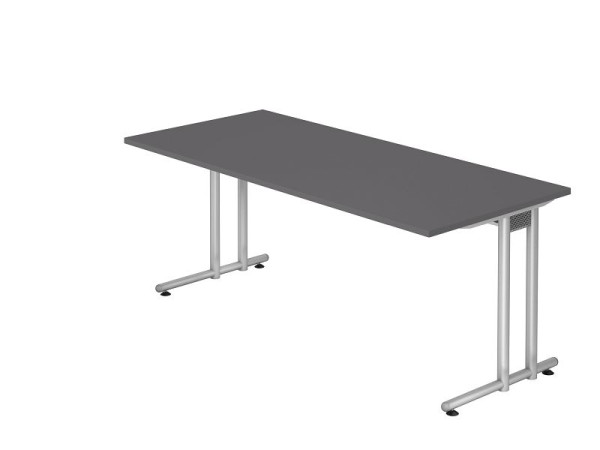 Bureau Hammerbacher pied C 180x80cm graphite/argent, hauteur de travail 72 cm, VNS19/G/S