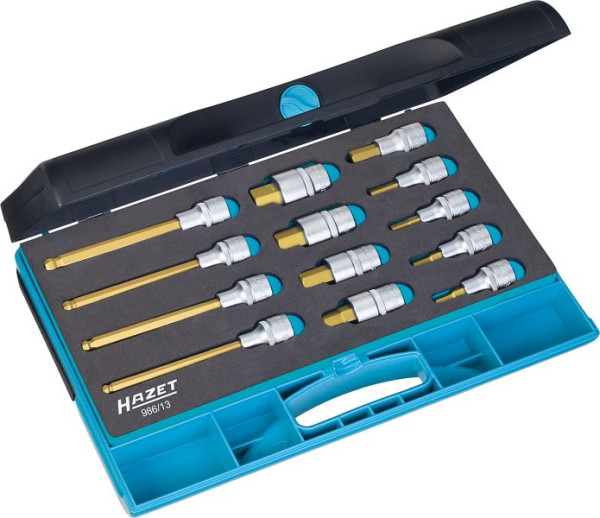 Jeu de douilles tournevis Hazet, carré creux 12,5 mm (1/2 pouce), profil à six pans creux, 5 - 10, nombre d'outils : 13, 986/13