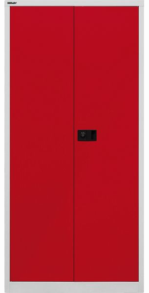 Armoire universelle Bisley à portes battantes, 4 étagères, 5 OH, corps gris clair, façades rouge cardinal, E782A04506