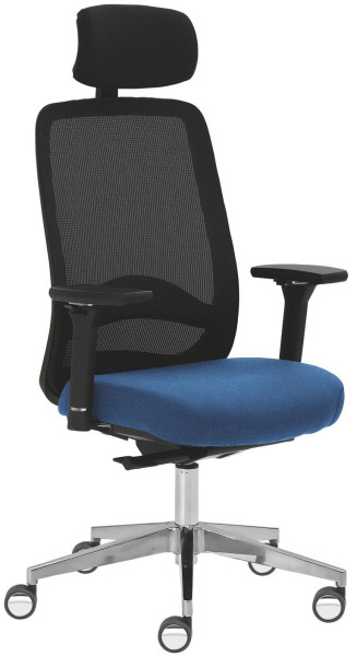 Chaise pivotante Mayer Sitzmöbel , accoudoirs 4D, piètement en aluminium, dossier en résille, roulettes pour sols durs, bleu, 2228_AV4D_KS_SYM++_POL_ROB_30612