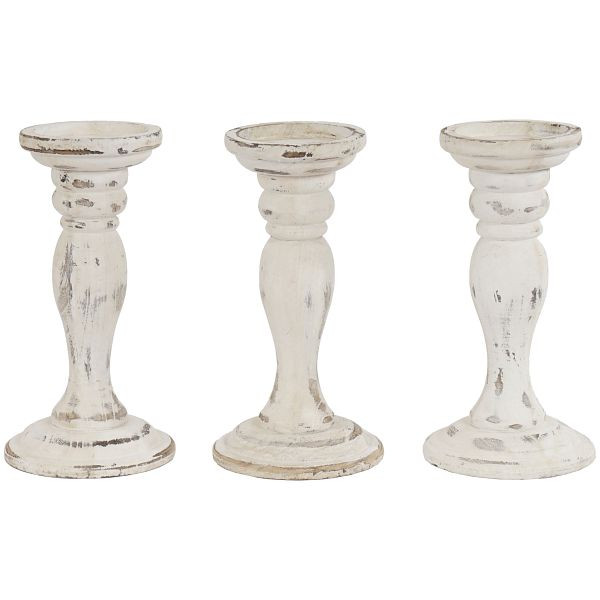 Mendler set de 3 bougeoirs T361, bougeoir, look shabby vintage hauteur 24cm, blanc, 38447