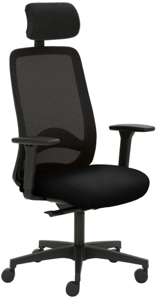 Mayer Sitzmöbel chaise pivotante, piètement en plastique, accoudoirs réglables en hauteur, appui-tête rembourré, dossier en résille, noir, tissu, 2228_AV1D_KS_SYM++_30617