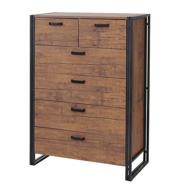 Mendler Highboard HWC-A27, commode, 6 tiroirs 115x80x40cm structure 3D, aspect chêne sauvage, 60160+60161
