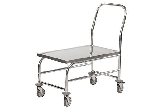 Chariot plateforme Kongamek inox KM, hauteur plateforme 495 mm, 100 kg, 850x490 mm, 4 roulettes pivotantes, frein, 255349